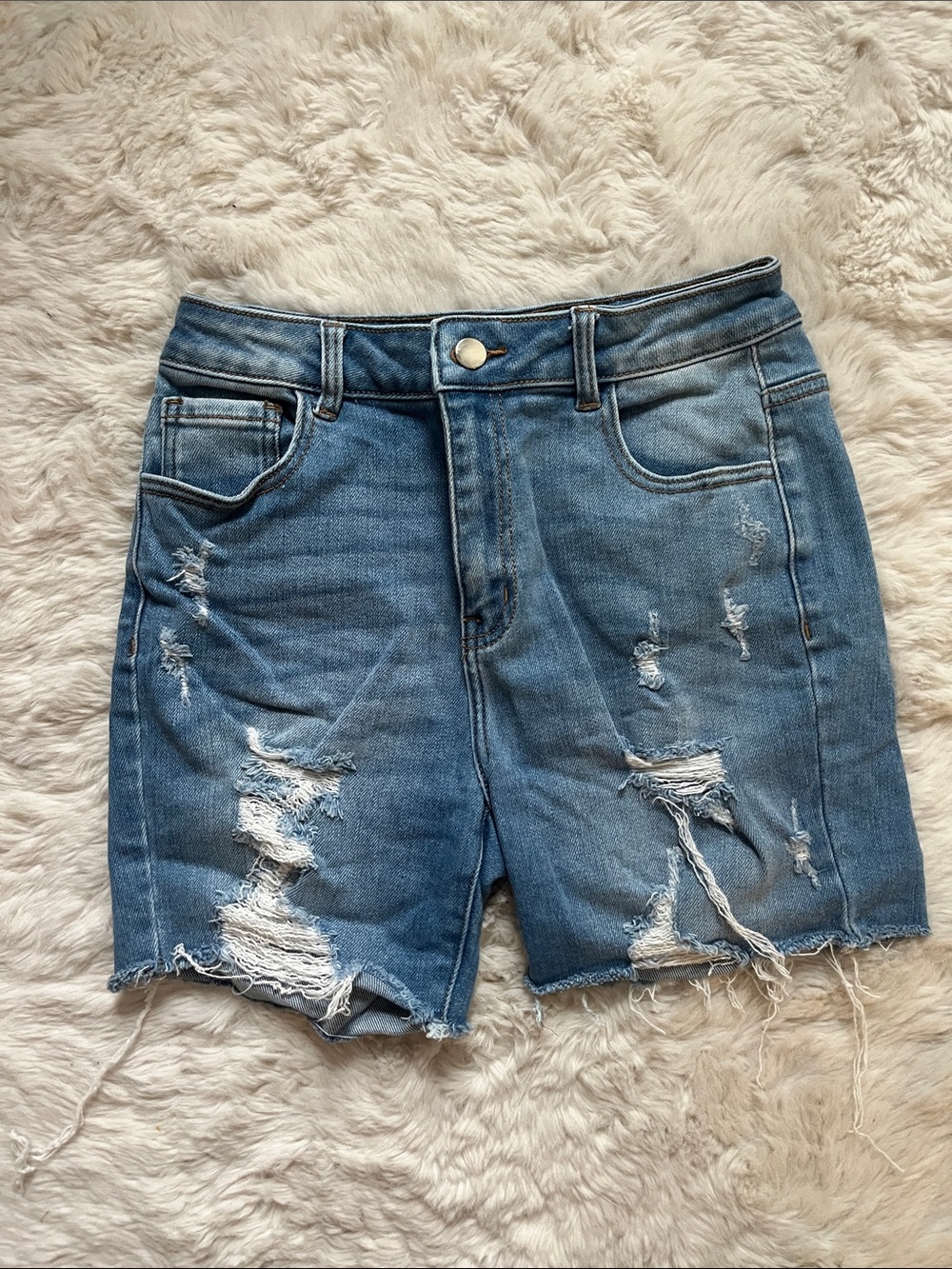 Fashion Nova Light Blue Distressed Denim Shorts